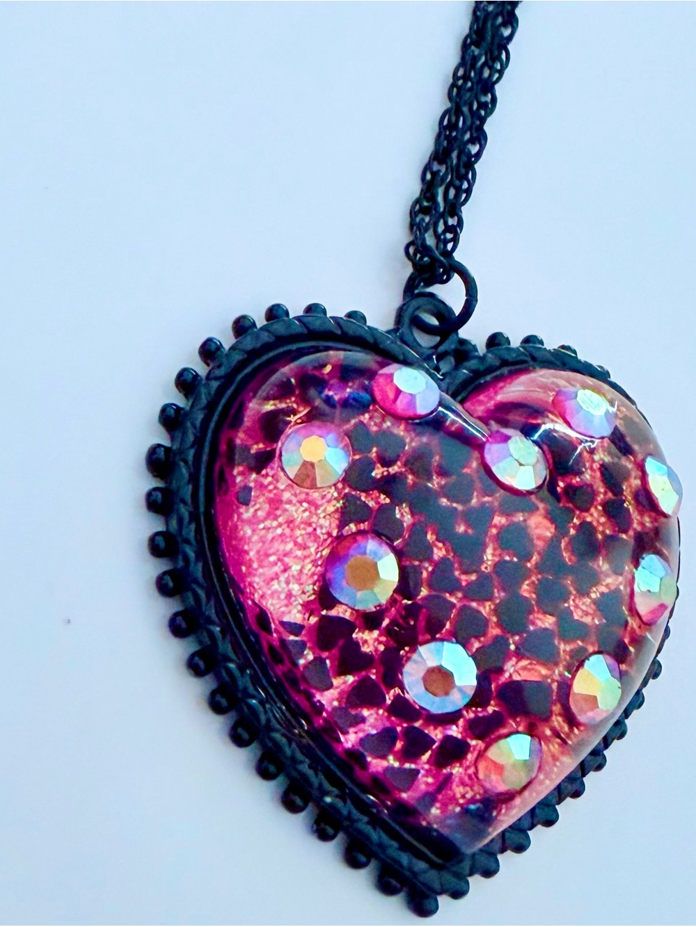 Betsey Johnson Pink Leopard Heart Pendant Necklace Black & Pink
